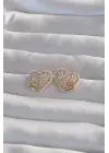  Altın Fiyonk Detay İncili Zirkon Taşlı Kalp Küpe