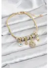Çelik Gold Renk Güneş Charmlı Kadın Bileklik