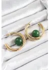 Pirinç Gold Renk Halka Model Yeşil Boncuk Detay Kadın Küpe