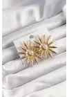  Altın İnci Taşlı Çiçek Küpe