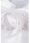  Altın İnci Taşlı Halka Küpe