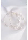 Altın İnci Taşlı Halka Küpe