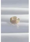  Altın İncili Baget Taşlı Earcuff Küpe
