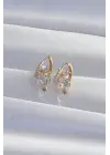  Altın İri Zirkon Taşlı Kıvrımlı Minimal Kelebekli Halka Küpe