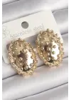  Altın İşleme Detaylı Oval Bombe Plaka Model Çelik Küpe