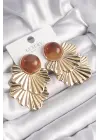  Altın Kahverengi Boncuk Yaprak Model Vintage Çelik Küpe
