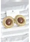 Pirinç Gold Renk Kahverengi Boncuklu Vintage Kadın Küpe