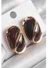  Altın Kahverengi Oval Vintage Çelik Küpe