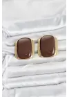 Çelik Gold Renk Kahverengi Plaka Vintage Kadın Küpe