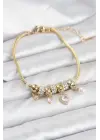 Çelik Gold Renk Kalp Charmlı Kadın Bileklik