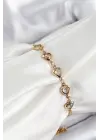 Pirinç Gold Renk Kalp Zirkon Taşlı Kadın Bileklik