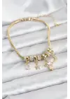 Çelik Gold Renk Kalpli Model Charmlı Kadın Bileklik