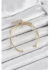 Pirinç Gold Renk Kalpli Zirkon Taşlı Kadın Bileklik