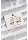 Pirinç Gold Renk Kalpli Zirkon Taşlı Kadın Küpe