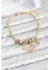 Çelik Gold Renk Kanatlı Charmlı Kadın Bileklik