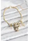 Çelik Gold Renk Kaplan Model Charmlı Kadın Bileklik