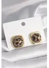  Altın Kare Kaplan Desen Çelik Küpe