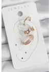 Çelik Gold Renk Kare Model Zirkon Taşlı 3Lü Model Kadın Kıkırdak Küpe