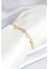 Pirinç Gold Renk Kare Zincir Model Zirkon Taşlı Kadın Bileklik
