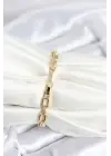 Pirinç Gold Renk Kare Zincir Model Zirkon Taşlı Kadın Bileklik