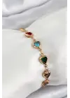 Pirinç Gold Renk Karışık Renk Kalp Zirkon Taşlı Kadın Bileklik