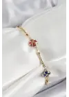 Pirinç Gold Renk Karışık Renk Yonca Zirkon Taşlı Kadın Bileklik