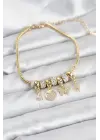 Çelik Gold Renk Kelebek Charmlı Kadın Bileklik