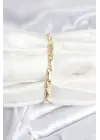 Pirinç Gold Renk Kemik Model Zirkon Taşlı Kadın Bileklik