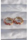  Altın Kırmızı Etnik Desenli Halka Küpe