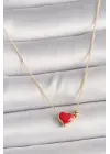 Pirinç Altın  Kırmızı Kalp Figür  Çelik Kolye