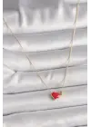 Pirinç Altın  Kırmızı Kalp Figür  Çelik Kolye