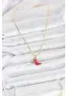 Çelik Gold Renk Kırmızı Kapya Biber Model Kadın Kolye