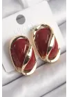  Altın Kırmızı Oval Vintage Çelik Küpe