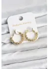Çelik Gold Renk Küçük Tırtıklı Halka Model Kadın Küpe