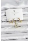 Pirinç Gold Renk Kutup Yıldızı Model 3lü Kadın Küpe Seti