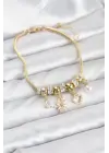 Çelik Gold Renk Kutup Yıldızı ve Kalp Charmlı Kadın Bileklik