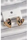  Altın Leopar Desen Kalp Model Çelik Küpe