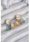  Altın Mavi Mineli 3lü Orkide Küpe