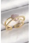  Altın Mor Kristal Kalp Model Zirkon Taşlı Çelik Yüzük
