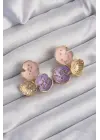  Altın Mor Mineli 3lü Orkide Küpe