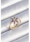  Altın Mor Renk Zirkon Taşlı Çiçek Model Çelik Yüzük