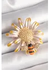 Çelik Gold Renk Papatya Model Arı Detay Kadın Broş