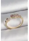 Pirinç Gold Renk Pembe Damla Zirkon Taşlı Ayarlanabilir Kadın Yüzük