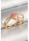  Altın Pembe Kristal Kalp Model Zirkon Taş Detaylı Çelik Yüzük