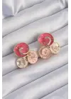  Altın Pembe Mineli 3lü Orkide Küpe