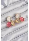  Altın Pembe Mineli 3lü Orkide Küpe