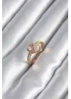  Altın Pembe Zirkon Taş Kalp Charm Model Çelik Yüzük