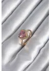  Altın Pembe Zirkon Taş Kalp Charm Model Çelik Yüzük