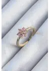  Altın Pembe Zirkon Taş Lotus Model Çelik Yüzük