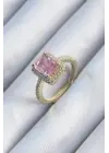  Altın Pembe Zirkon Taşlı Çelik Yüzük